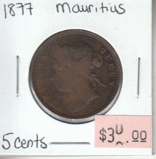 Mauritius 5 Cents 1877 Circulated