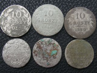 Set Of 6 Silver Coins.  Russian Empire For Poland.  5 And 10 Groszy 1823 - 1840 717