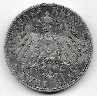 Germany Bavaria 1907 D 2 Mark Silver Coin