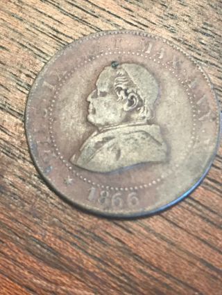 Papal Vatican 1866 Italian States 1 Soldo Copper World Coin Itlay Pope Pius Ix