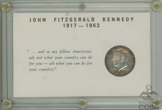 1964 - P John F.  Kennedy Silver Half Dollar In Plastic Holder With Quote