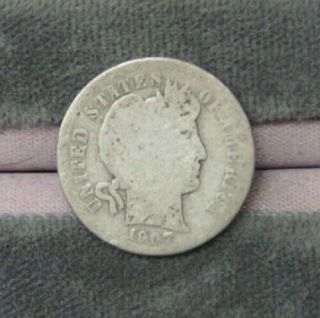 Nb427 1907 D Barber Liberty Head Dime About Good 90 Silver