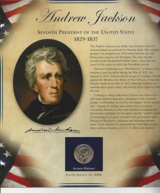 Andrew Jackson 1829 - 1837 President Dollar With Stamps Issued August 14,  2008