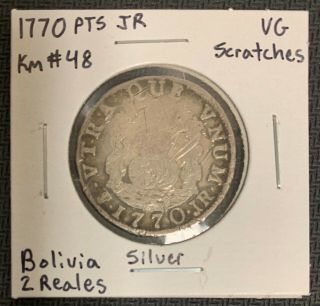 1770 Pts Jr Bolivia 2 Reales Silver Km 48 Vg W/scratches Nr