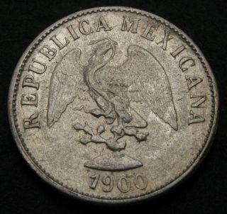 Mexico 10 Centavos 1900 Cn Q - Silver - Vf - - 2366