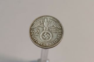 Germany Third Reich 2 Reichsmark 1936 D Silver Scarce B19 K854