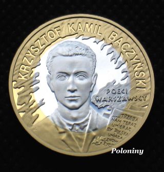 Gold Plated Silver Coin Of Poland - Warsaw Uprising World War Ii - Baczynski Ag
