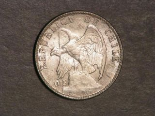 Chile 1907 20 Centavos Silver Au - Unc