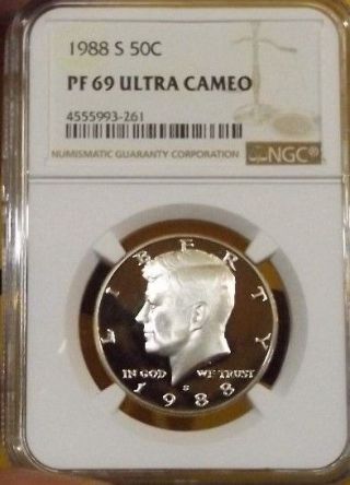 1988 - S Ngc Pf69 Ultra Cameo Kennedy Half Dollar.  50c