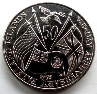 Falkland Islands 50 Pence 1995 Crown Size,  V.  E.  Day - 50th Anniversary R4.  3