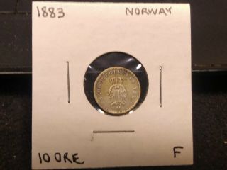 1883 Norway 10 Ore Silver Coin