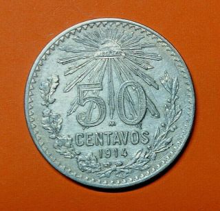 Mexico Silver 50 Cent 1914.  0.  800 Silver