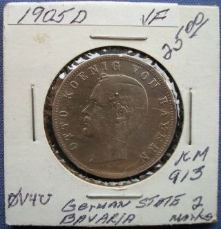 1905d Kingdom Of Bavaria - 2 Mark - Otto I - Silver Coin - Km913