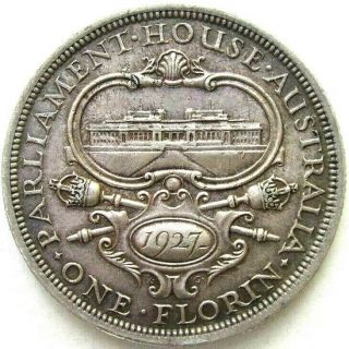 Australia Coins,  One Florin 1927,  Parliament House,  George V,  Silver 0.  925