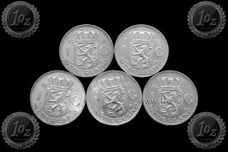 Netherlands 5 X 1 Gulden: 1956,  1957,  1964,  1965,  1966 / Silver Coins Xf