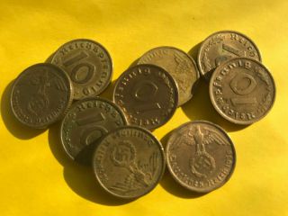 10 Coins 10 Reichspfennig 1936 - 1939 (al - Bro) See Picture