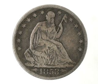 1853 W/ Arrows & Rays Seated Liberty Us Silver Half Dollar Nr