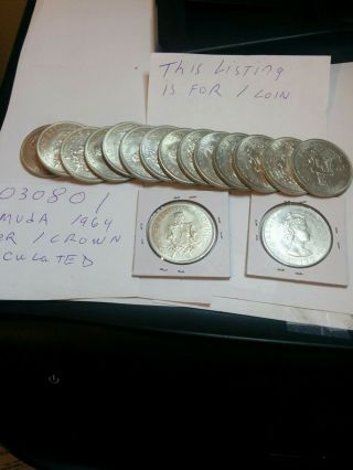 Bermuda 1 Crown Silver Roughly Size Of Silver Dollar 1964 030801
