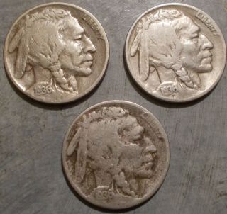 1936p,  1936d And 1936s Buffalo Nickels