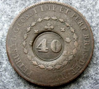 Brazil Pedro I 1828 R 40 Reis - Countermarked 80 Reis,  Copper