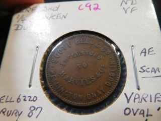 C92 Ireland Dublin C.  1850s Scott Bell & Co.  Farthing Token Drury - 87 Scarce