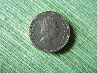 Great Britain,  Uk 1 Pound 1987.  One Dollar Coin.  Oak Tree Crown.  Tutamen