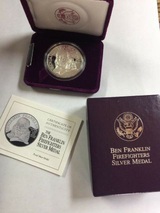 Ben Franklin “firefighters Silver Medal” With & Case