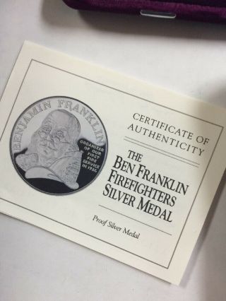 Ben Franklin “Firefighters Silver Medal” With & Case 3