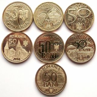 Romania 7 Coins Coin 50 Bani 2010 2011 2012 2014 2015 2016 2017 Romanian Rumania