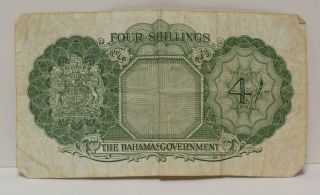 1953 Bahamas Four Shillings Bank Note,  Queen Victoria,  Circulated 2