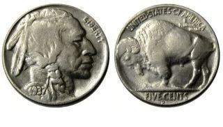 Date 1937 - D Buffalo Nickel 3 - Legged Usa Indian Head Five Cents