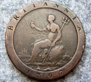 Great Britain George Iii 1797 One Penny Cartwheel,  Copper,  Scratched Obverse
