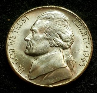 1943 - S 35 Silver Wartime Jefferson Nickel Bold Full Steps Gem Bu