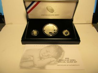 2015 US March of Dimes Special Silver 3 Coin Set Dollar Reverse Proof Dime 2