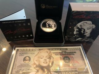 2012 $1 Marilyn Monroe 1oz.  Proof Silver Coin Perth With,  Bill And Box