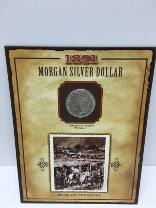 1891 O Morgan Silver Dollar,  A/u,  Key Date Legends Of The West Stamp