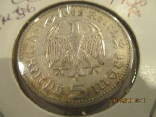 1936 A German Silver 5 Mark Coin,  Km_86