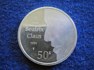 1991 Netherlands Silver 50 Gulden Commem - Hazy P/l Au/bu - U S