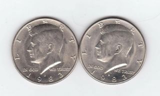 1983 - P & 1983 - D Kennedy Half Dollars,  Two Coins