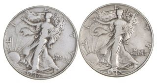 (2) 1942 & 1946 Walking Liberty Half Dollars 90 Silver $1.  00 Face 806