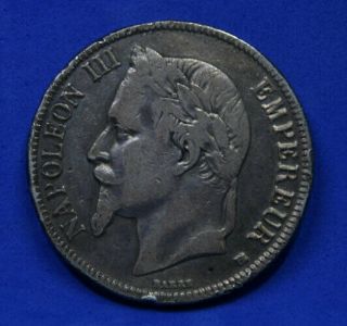 1867,  France (2nd Empire),  Napoleon Iii.  Silver 5 Francs Coin