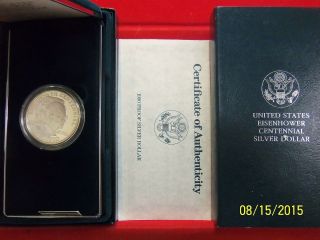 1990 Eisenhower Proof Silver Commemorative Coin Box/coa