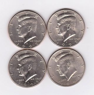 1992p - D & 1993p - D.  Kennedy Half Dollars.  Four Coins