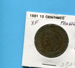 1881 A France 10 Centimes Xf Coin