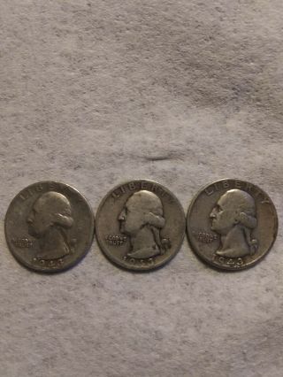 1943 P/s/d Washington Quarters 90 Silver Circulated