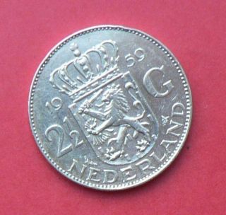 Dutch Silver Coin Queen Juliana 2 1/2 Guilder 2 1/2 Gulden Dated 1959 (b)