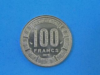 1975 Republic Of Chad 100 Francs Coin,  Unc With Luster,  Giant Eland,  Km 3