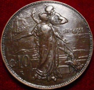 50th Anniversary Kingdom Of Italy 1911 Large Copper 10 Centesimi 1861 - 1911