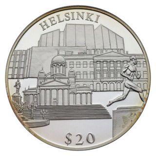 Liberia 20 Dollars Helsinki Cathedral Silver Coin 2000 Proof