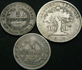 Costa Rica 5,  10 Centavos 1865/1889/1890 - 3 Coins - 1877 ¤